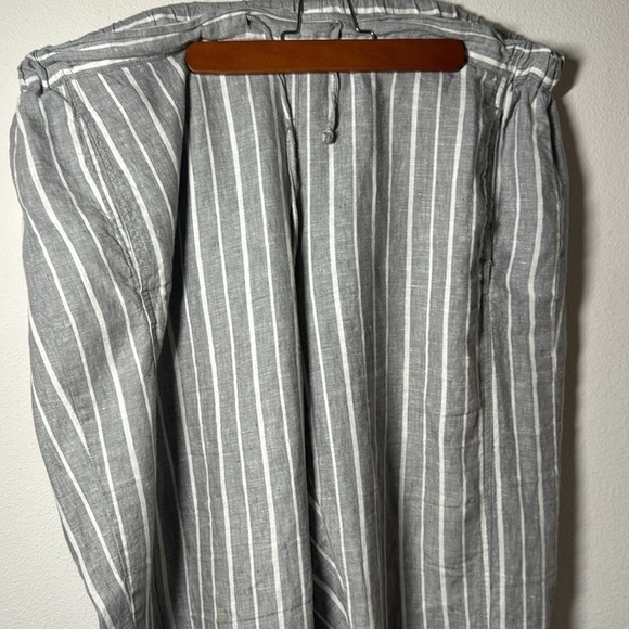 Coldwater Creek Sz XL gray white stripe back elastic front ties 100% linen pants - Picture 4 of 9